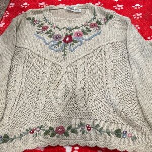 Brooks Beige Floral Embroidered Sweater